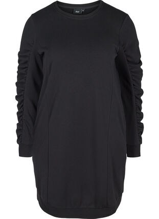 Kjole med lommer og draperinger på ermene, Black, Packshot image number 0
