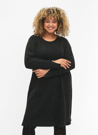 Strikket kjole med splitt i ermene, Dark Grey Melange, Model