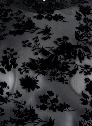Zizzi Bluse i mesh med blomster-mønster, Svart, Packshot image number 2