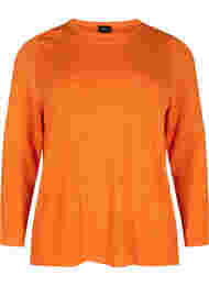 Strukturmønstret strikkegenser med rund hals, Vibrant Orange