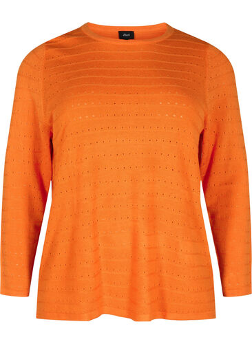 Strukturmønstret strikkegenser med rund hals, Vibrant Orange, Packshot image number 0