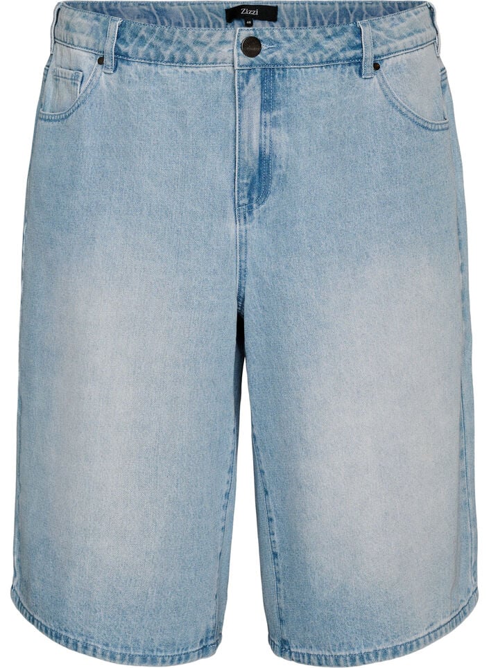H&oslash;yt midjede denimshorts, Bl&aring;, Packshot image number 0