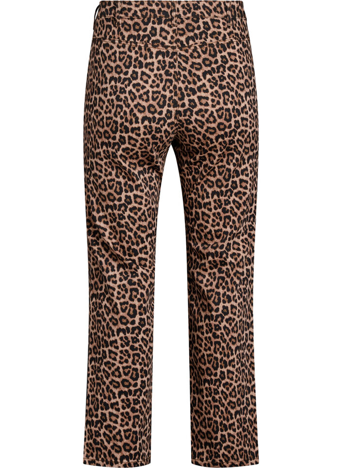 Leopardjeans med regular fit og vanlig midje, Brun, Packshot image number 1