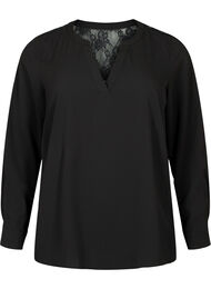 Bluse med lange ermer og blondedetaljer , Black