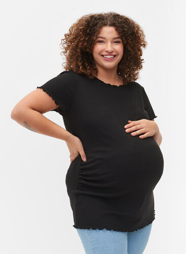 T-skjorte i ribbet materiale til gravide, Black, Model image number 0