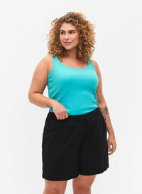 Løse shorts i bomullsmiks med lin, Black, Model