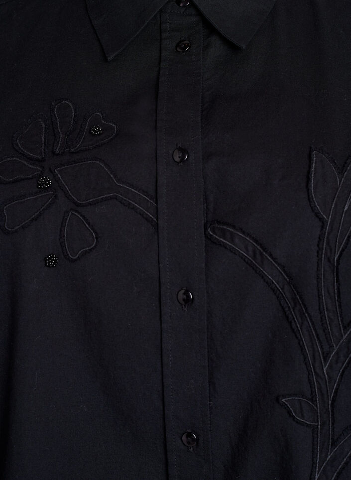 Bomullsskjorte med tone-på-tone blomsterbroderi, Black, Packshot