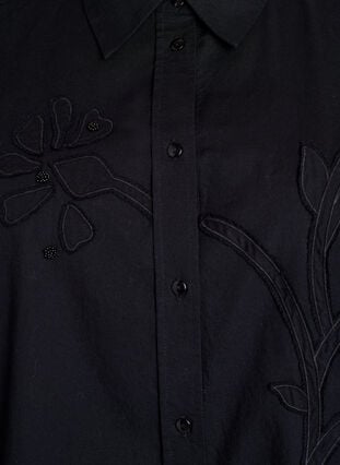 Zizzi Bomullsskjorte med tone-på-tone blomsterbroderi, Black, Packshot image number 2