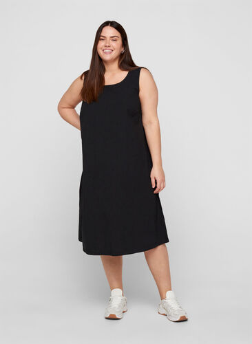 Bomullskjole uten ermer med A-form, Black, Model image number 3