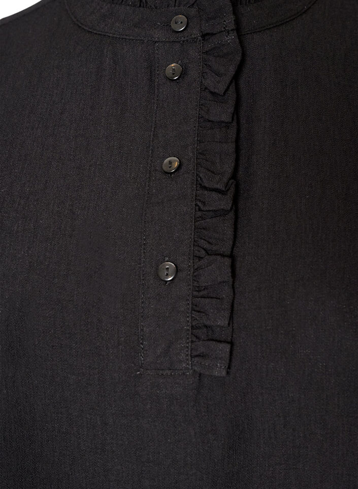 Viskosetunika med volanger og knapper, Svart, Packshot image number 2