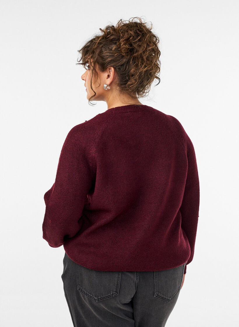 Genser med perlebroderi, R&oslash;d, Model image number 2