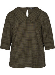 Rutete bluse med 3/4-ermer og volangkant, Ivy Green Check