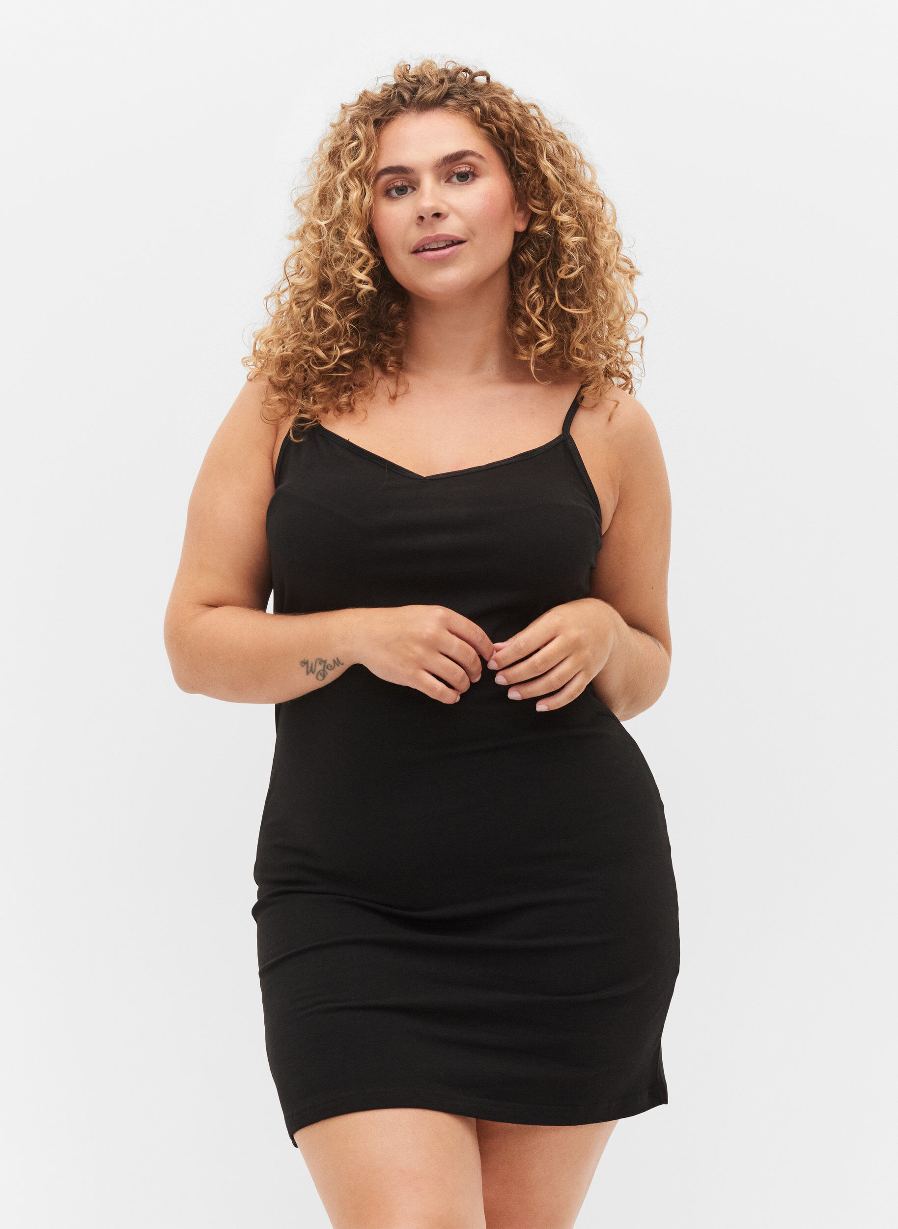 Lang basistopp i bomull, Svart, Model