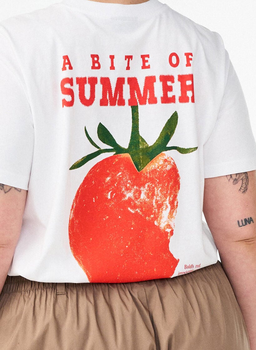 Bomulls-T-skjorte med trykk, Hvit, Model image number 3