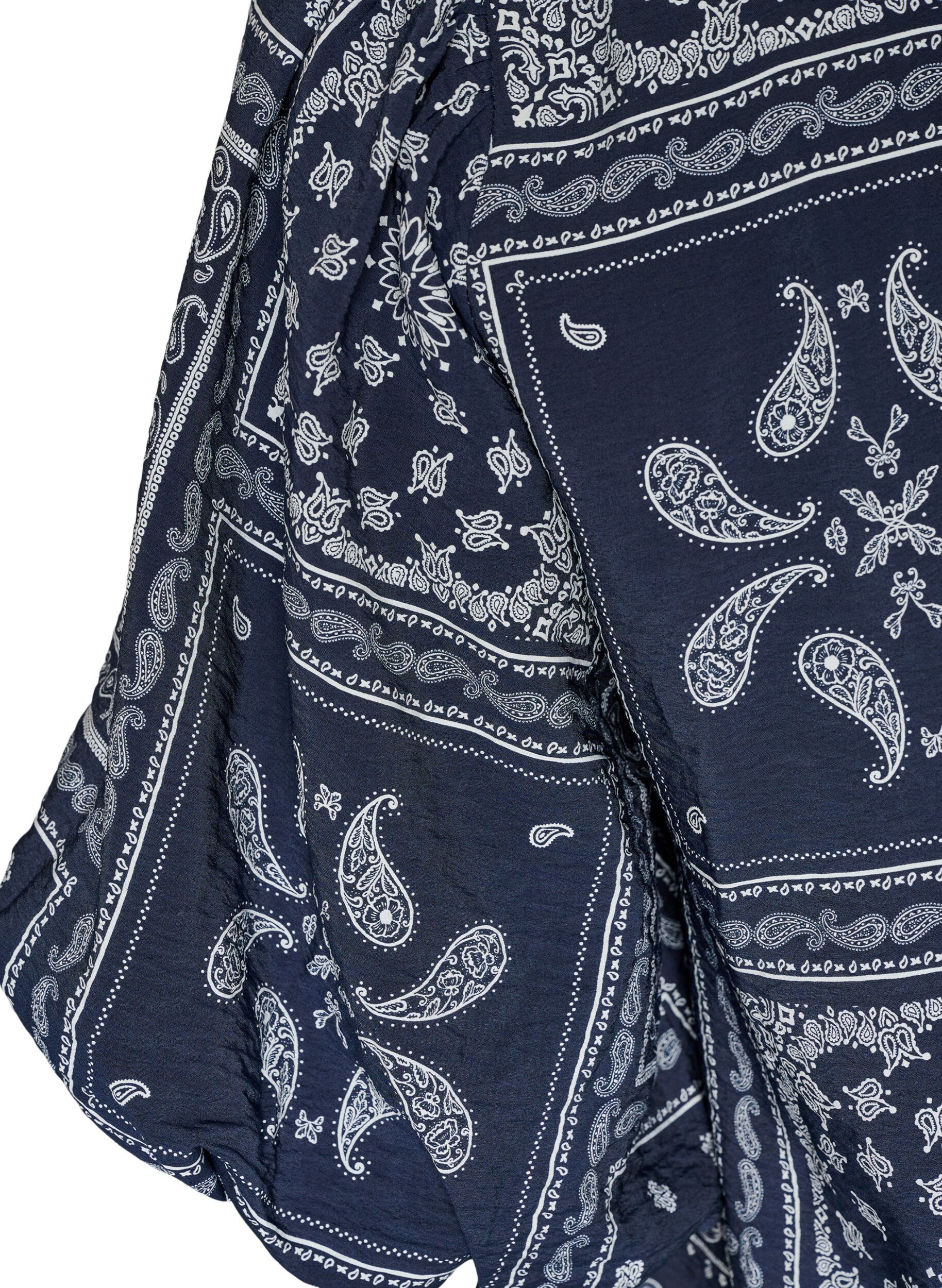 ZizziViskosebluse med paisleym&oslash;nster og ballongermer, Bl&aring;, Packshot image number 3