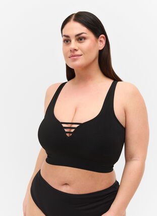 Lett vattert BH med snøredetaljer, Black, Model image number 0