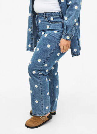 Zizzi Høy midje Gemma jeans med tusenfryd, Blå, Model image number 2