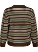 Strikkebluse med striper og poloskjorte krage, Brun, Packshot image number 1