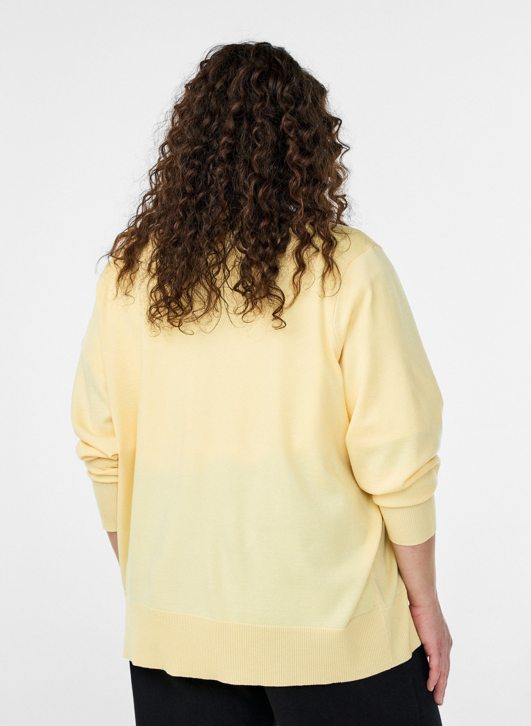 ZizziFinstrikket cardigan med rund hals, Gul, Model image number 2