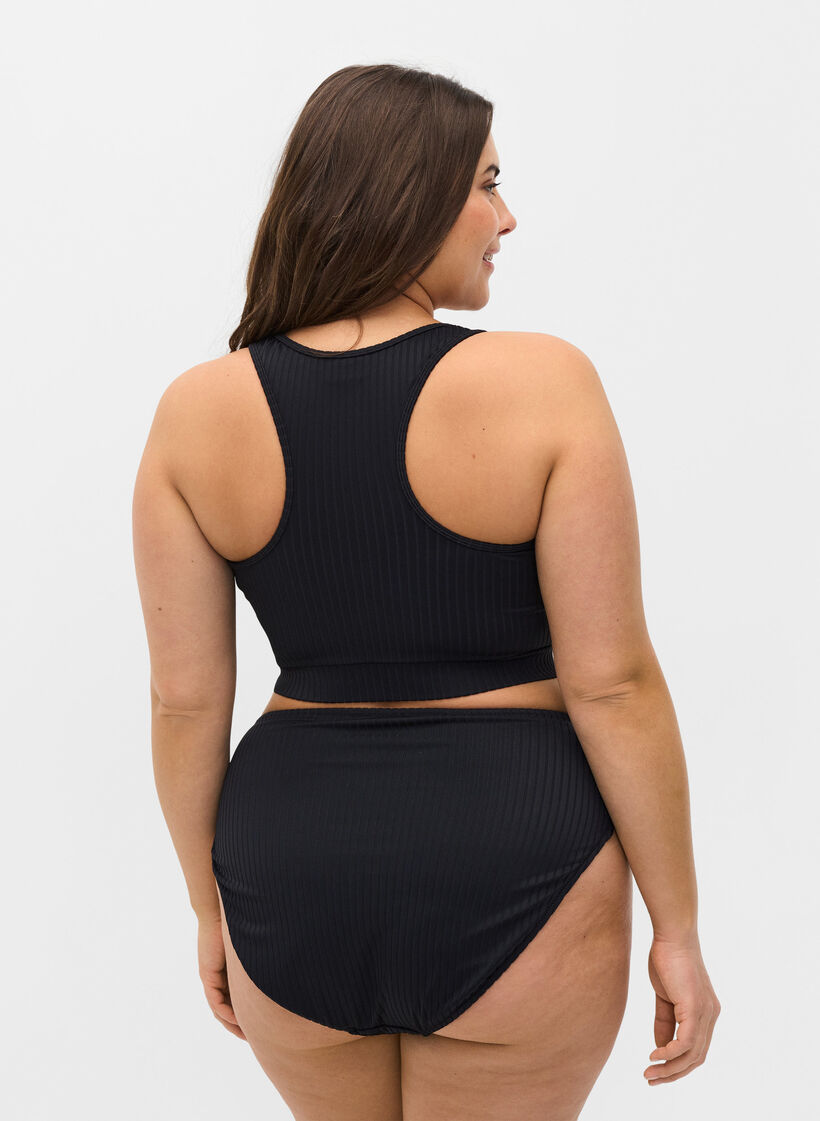 Bikinitruse med høyt liv og en ribbet struktur, Black, Model image number 1