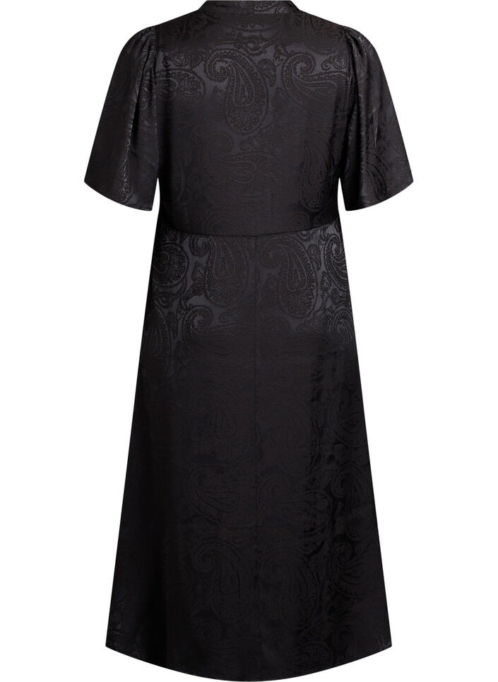 Midiskj&oslash;rt jacquard kjole med paisleym&oslash;nster og flaggermus ermer, Svart, Packshot image number 1