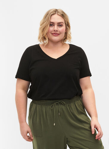 T-skjorte med V-hals, 2 stk., Black / Black, Model image number 0
