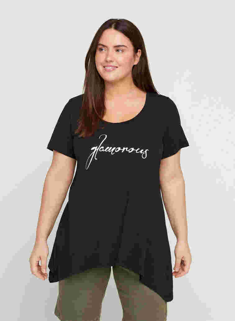 T-skjorte i bomull med A-form, Black GLAMOROUS, Model