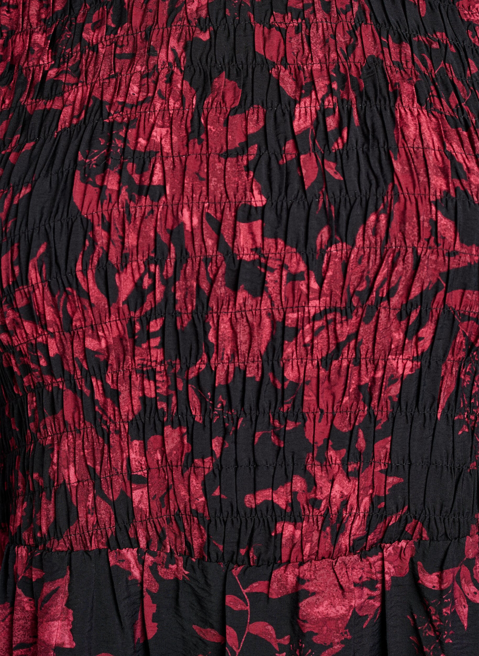 Zizzi Blomstret kjole med smocket topp, Svart, Packshot image number 2