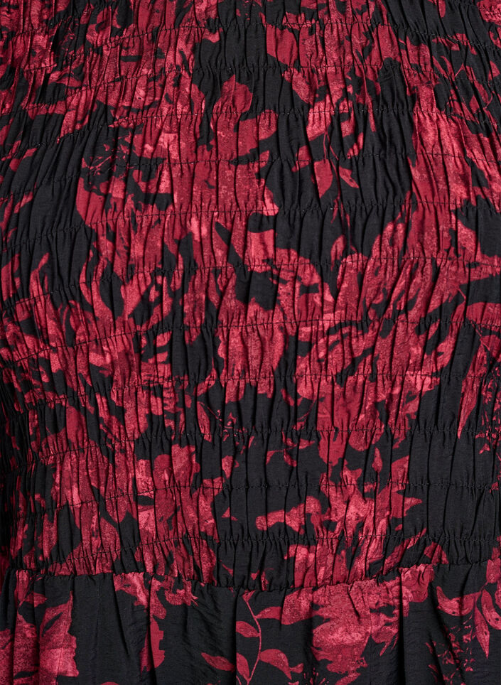 Blomstret kjole med smocket topp, Svart, Packshot image number 2