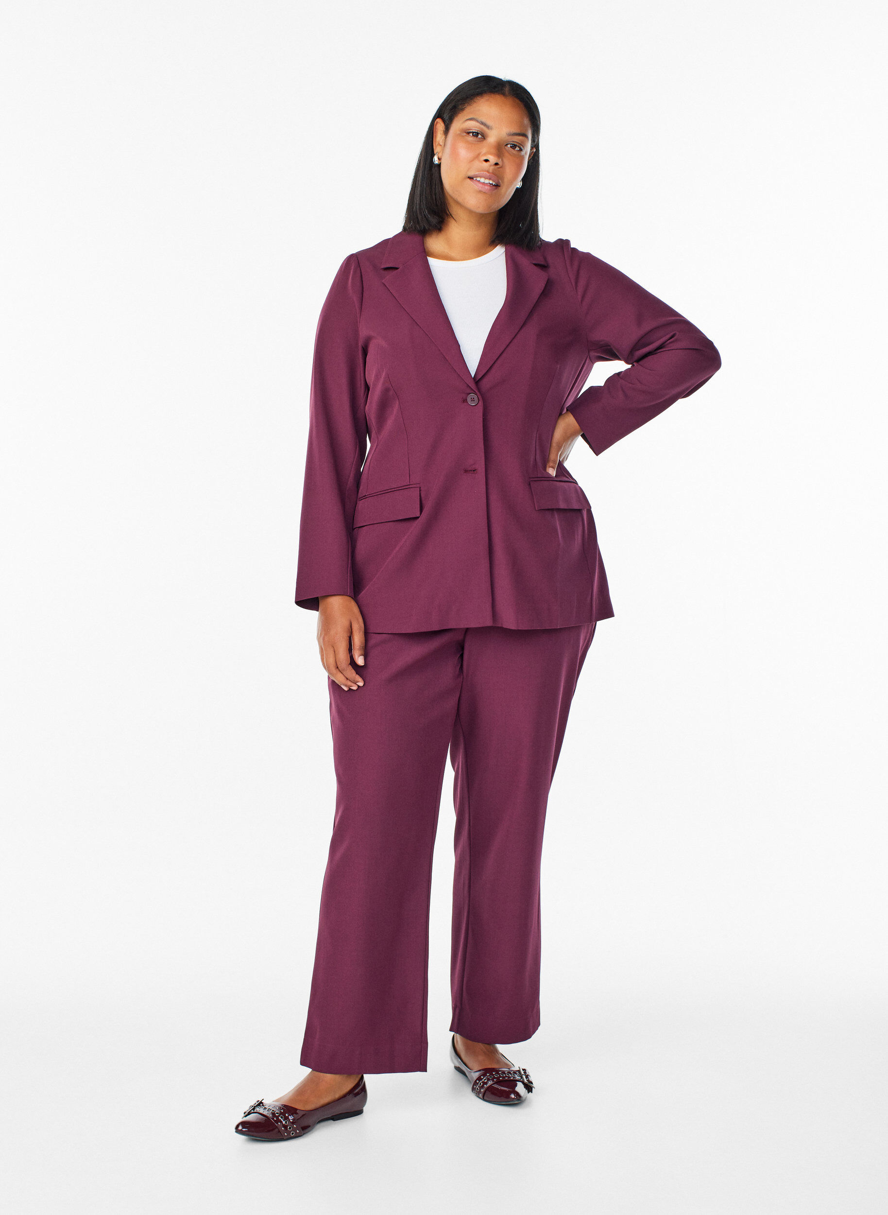 ZizziBlazer med lommer og splitter, M&oslash;rk Bordeaux, Model image number 1
