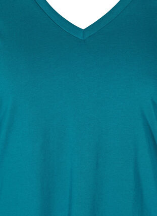 T-skjorte i organisk bomull med V-hals, Maroccan Blue, Packshot image number 2