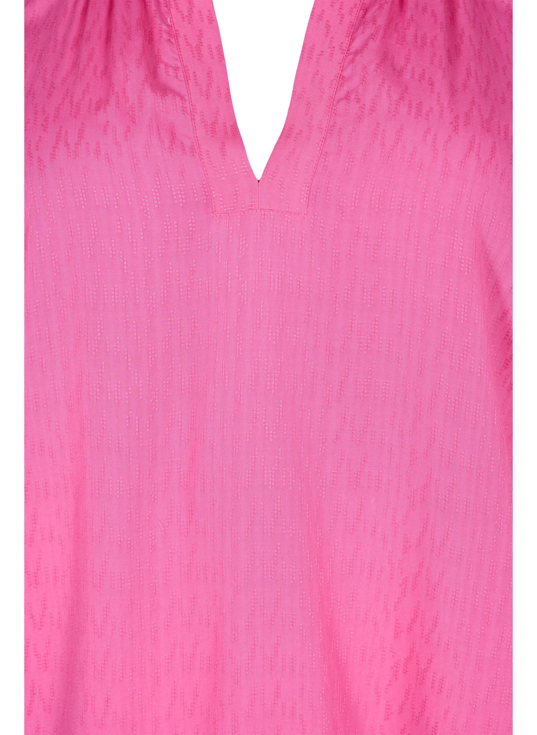 Zizzi Kortermet bluse i viskose med V-hals, Shocking Pink, Packshot image number 2