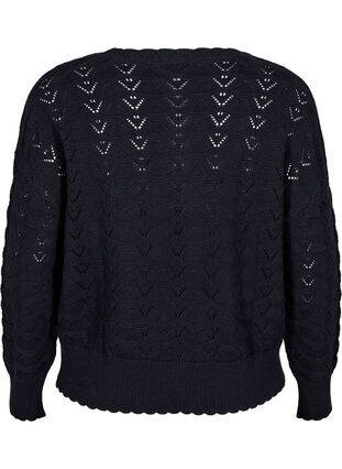 Zizzi Langermet strikket bluse med et åpent mønster, Black, Packshot image number 1