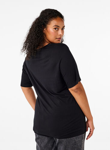 Zizzi T-skjorte i ull og viskose, Black, Model image number 1