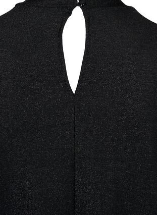 Langermet bluse med glitter, rund hals og V-detalj, Black Black, Packshot image number 3