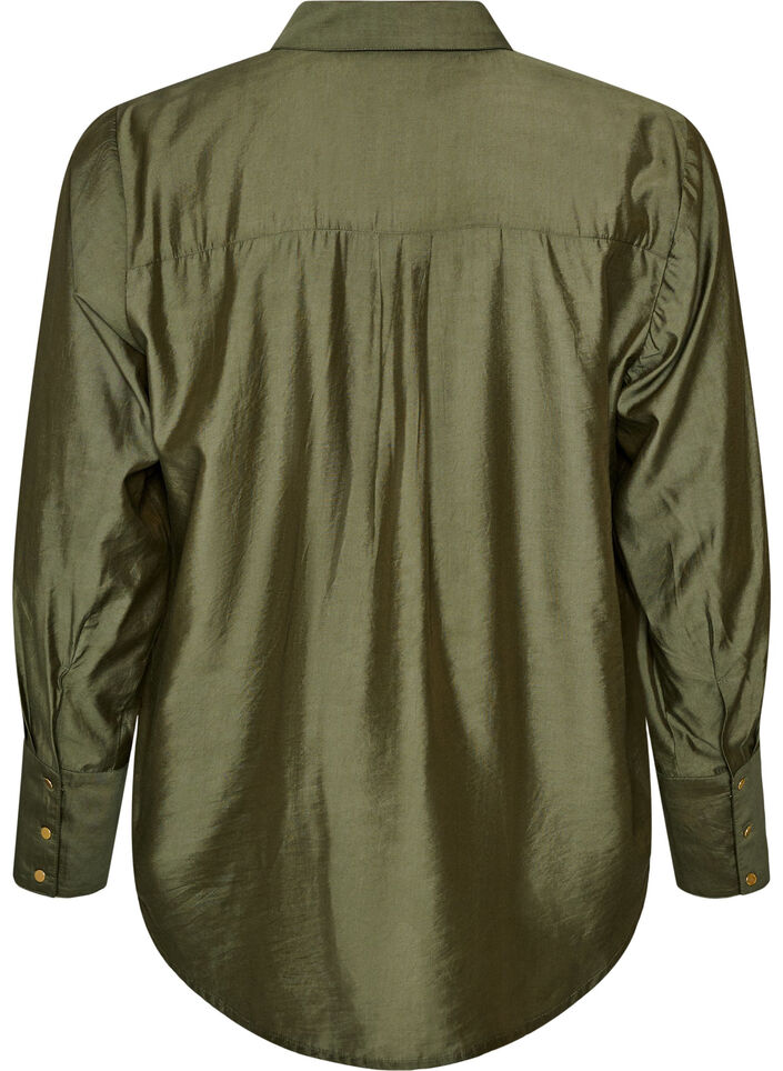 Viskoseskjorte med gullknapper, Gr&oslash;nn, Packshot image number 1