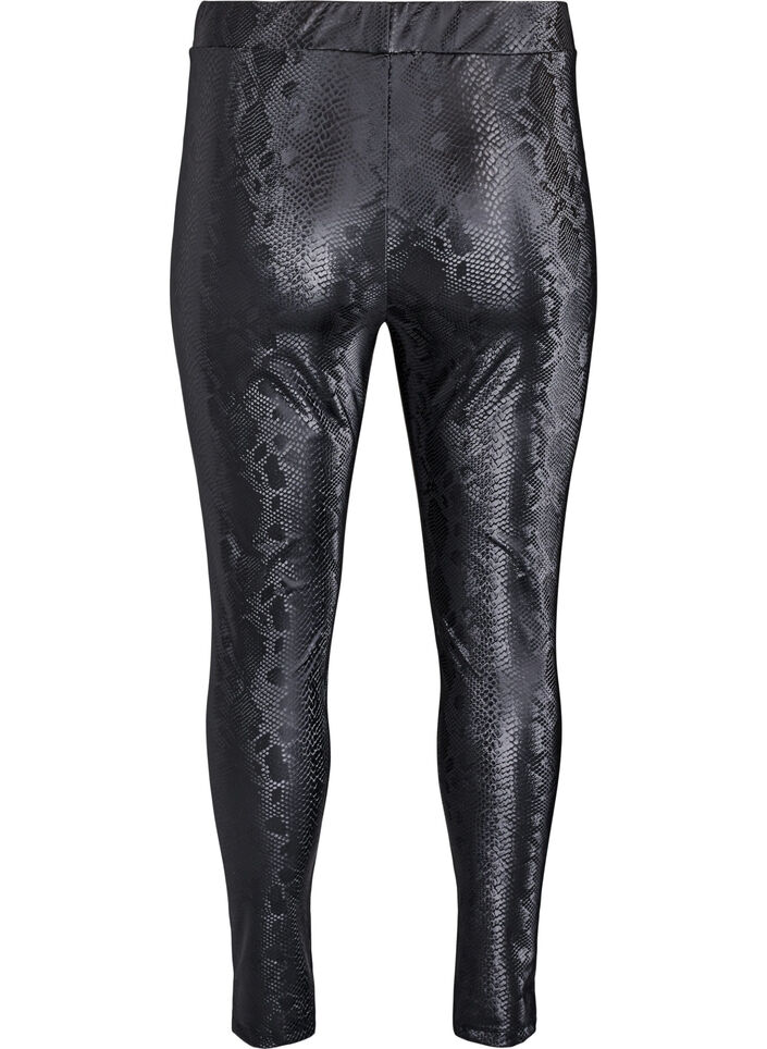 Leggings i imitert skinn med dyretrykk, Svart, Packshot image number 1