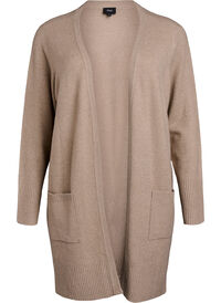 Ribbestrikket cardigan med lommer, Beige Ribbestrikket cardigan med lommer