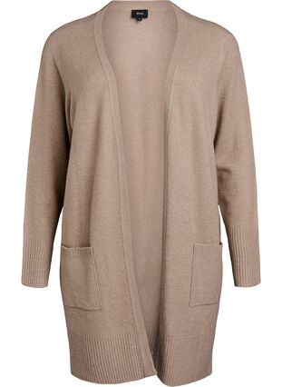 Zizzi Ribbestrikket cardigan med lommer, Beige, Packshot image number 0