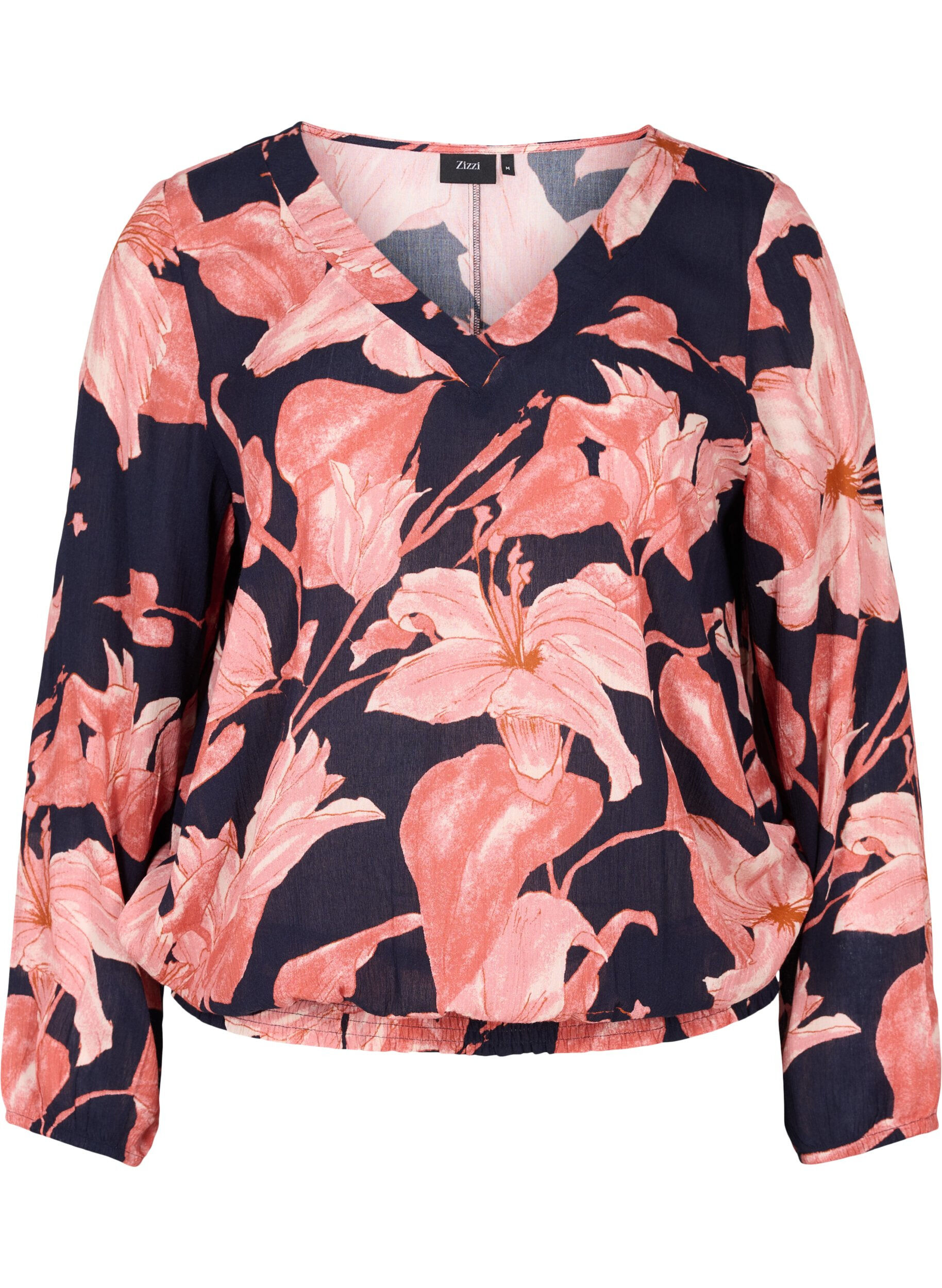 Zizzi Viskosebluse med smock, N. Sky Sketch Flower, Packshot image number 0