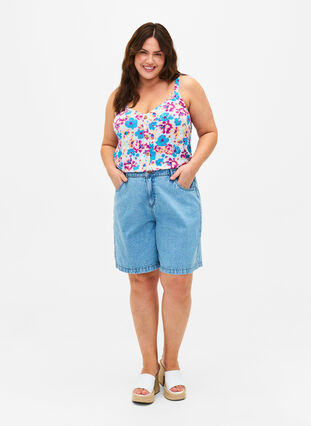 Zizzi Blomstret topp med stropper i viskose, Multi Flower AOP, Model image number 2
