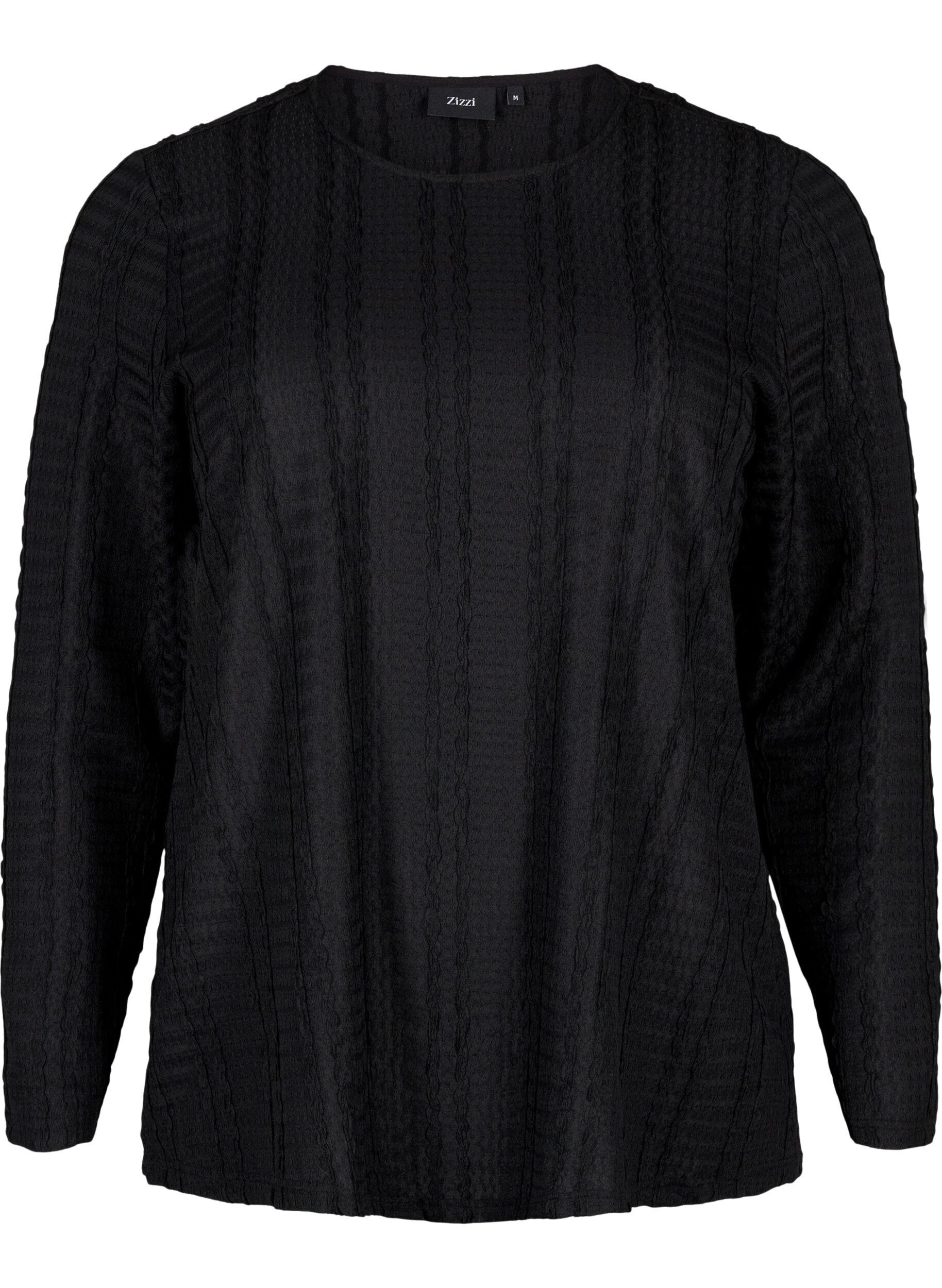 Zizzi Langermet bluse med tekstur, Black, Packshot image number 0
