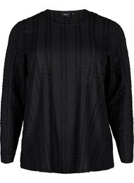 Langermet bluse med tekstur, Black