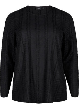 Zizzi Langermet bluse med tekstur, Black, Packshot image number 0