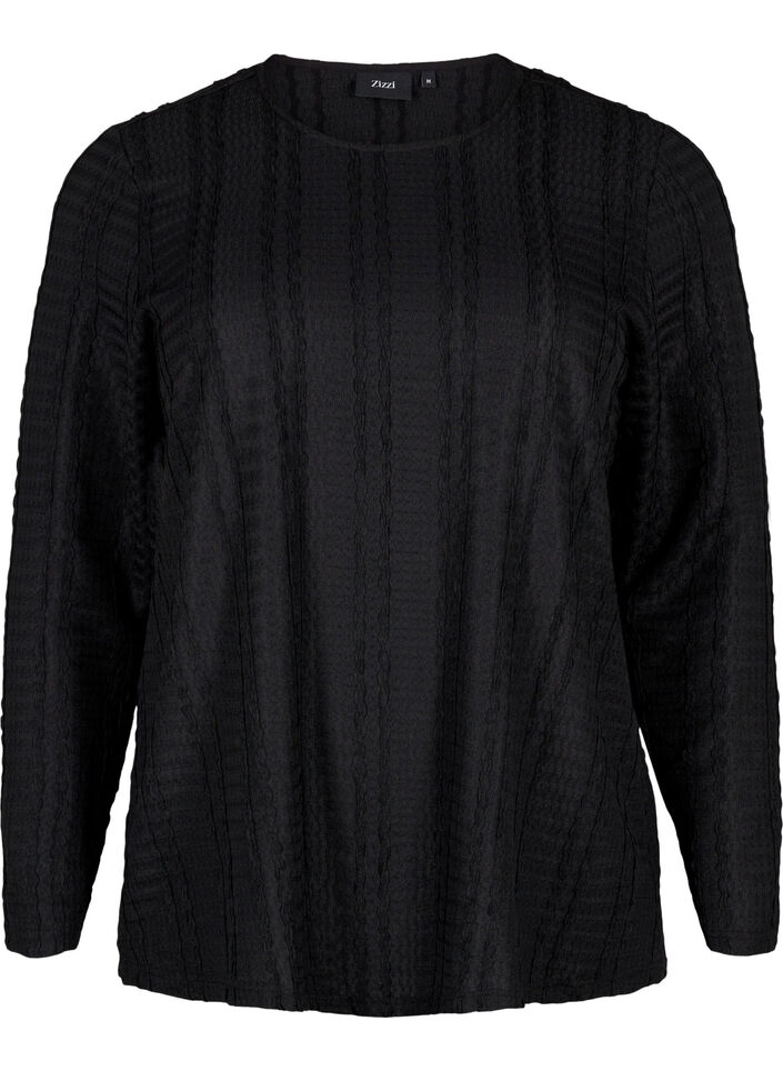 Langermet bluse med tekstur, Black, Packshot image number 0