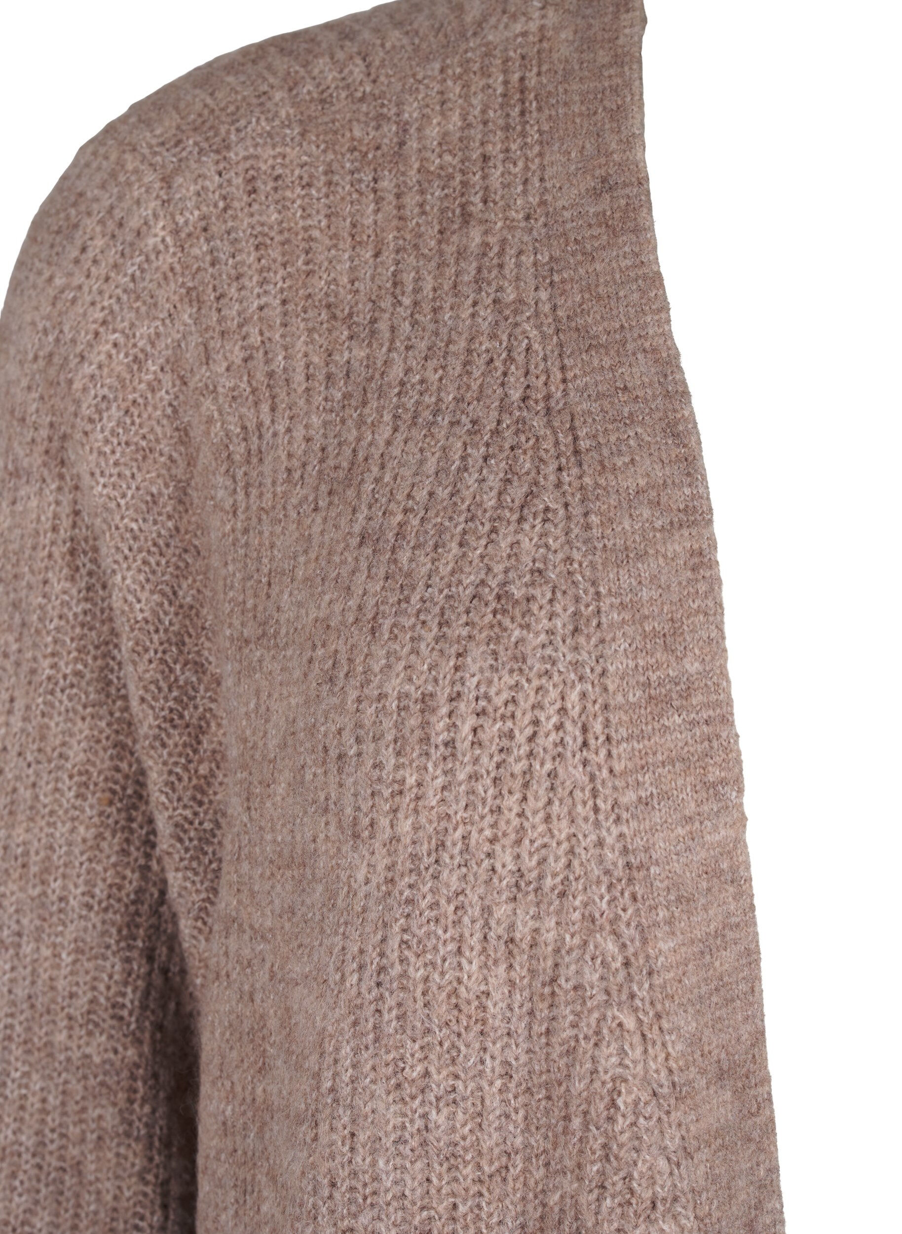 Zizzi FLASH - Ribbestrikket cardigan med splitter, Brown Lentil Melange, Packshot image number 2