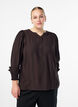 Viskosebluse med smock og rynkede detaljer, Brun, Model image number 0