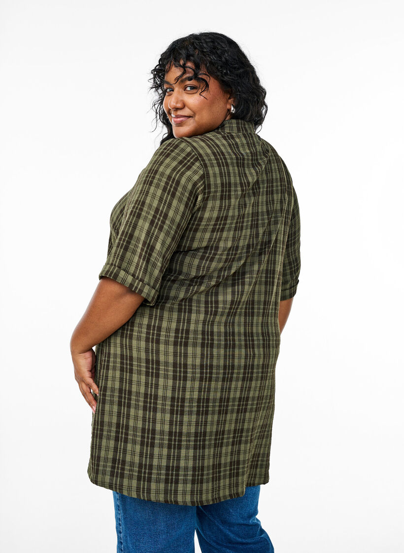 Tunika med korte ermer og rutemønster, Grønn, Model image number 2