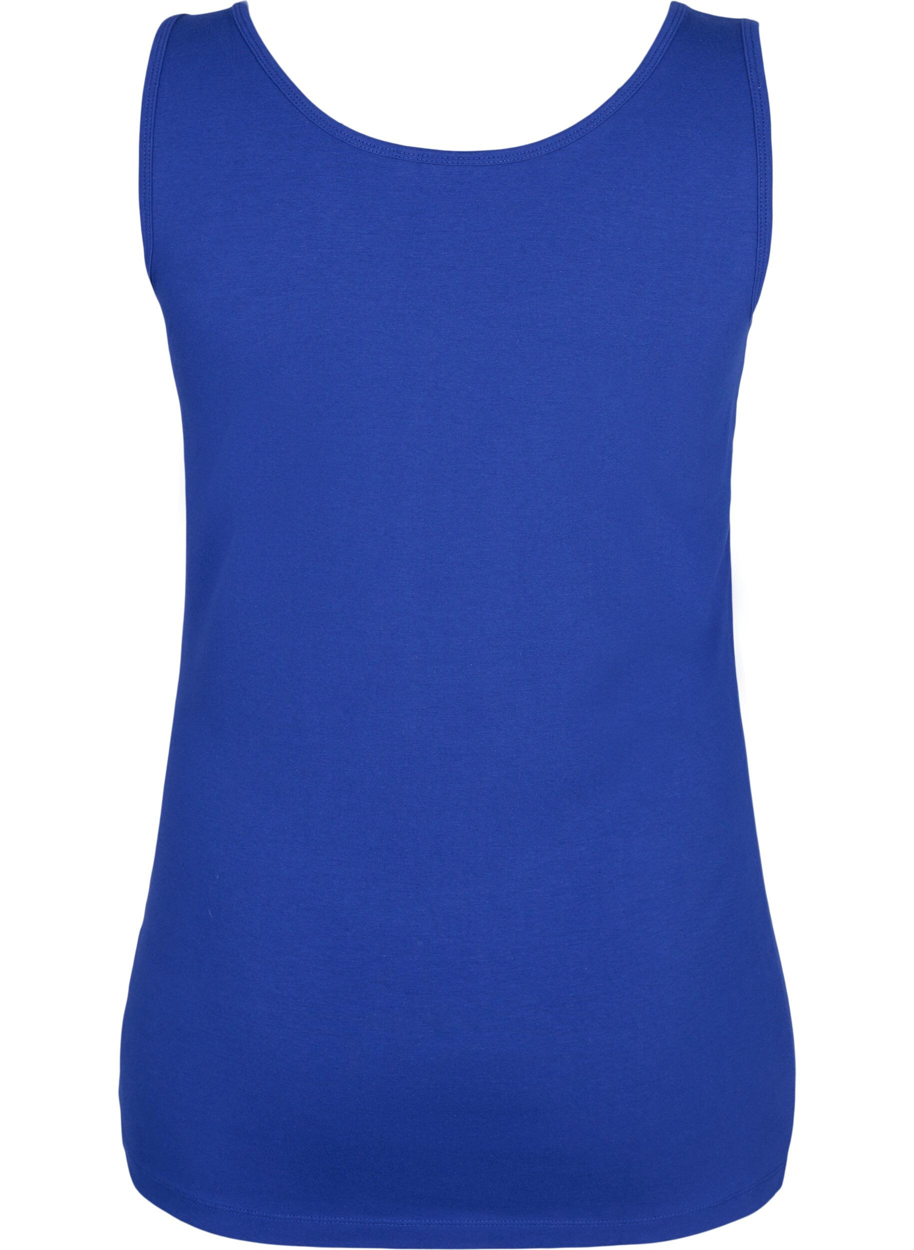 ZizziEnsfarget basic topp i bomull, Bl&aring;, Packshot image number 1