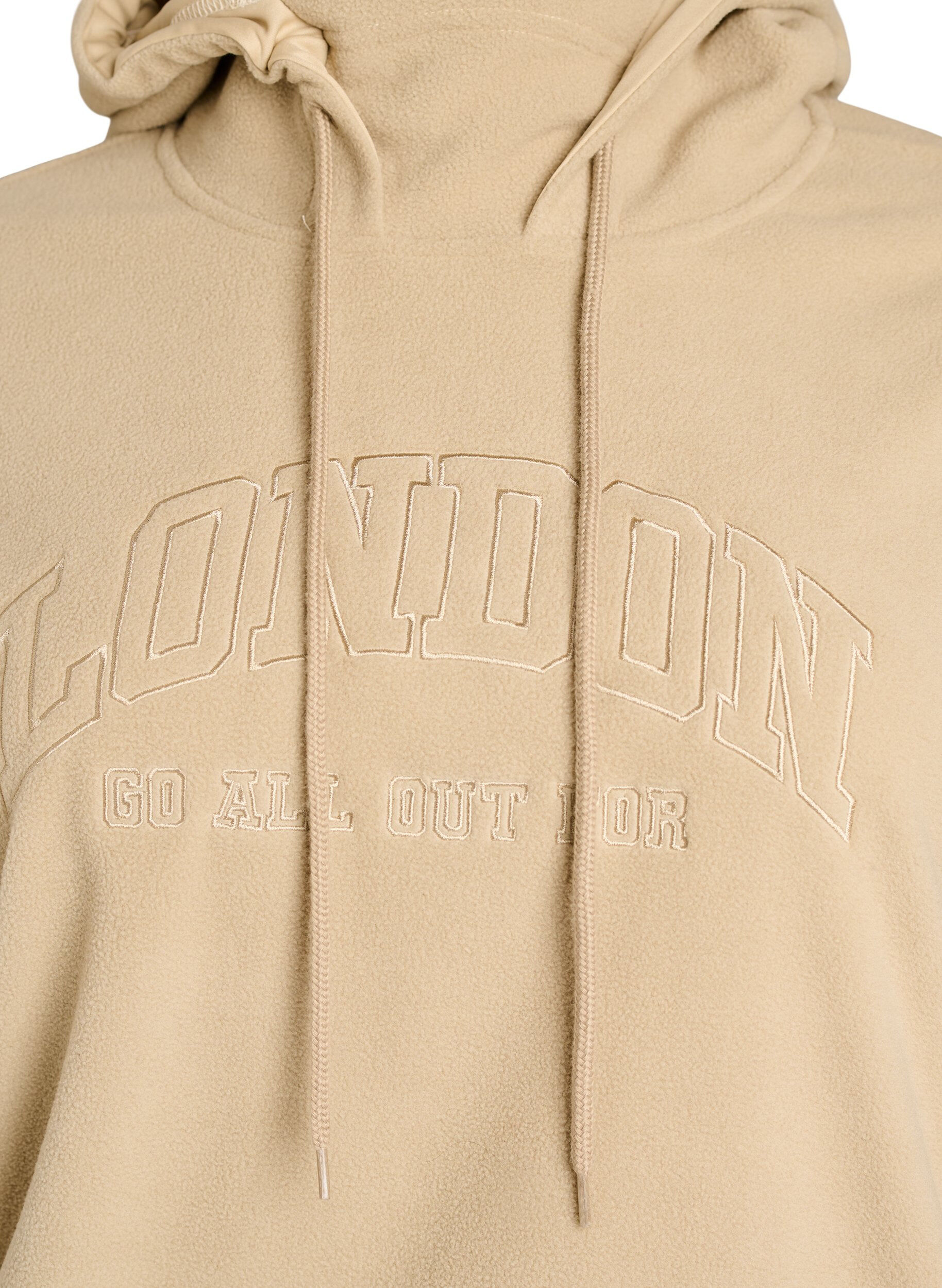 ZizziFleece hettegenser med h&oslash;y hals og brodert tekst, Beige, Packshot image number 2